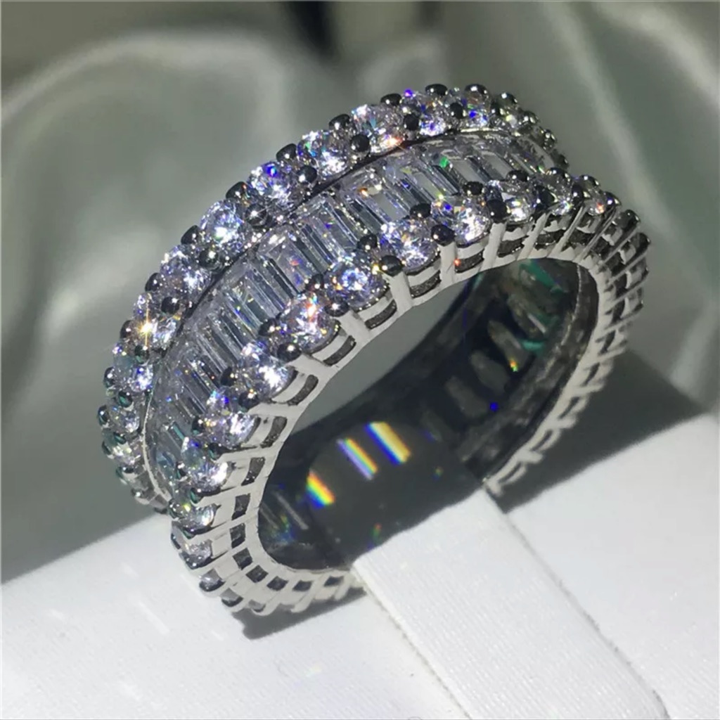 New 925 Sterling Silver Plated Size 9, With Box, Cz Diamonds